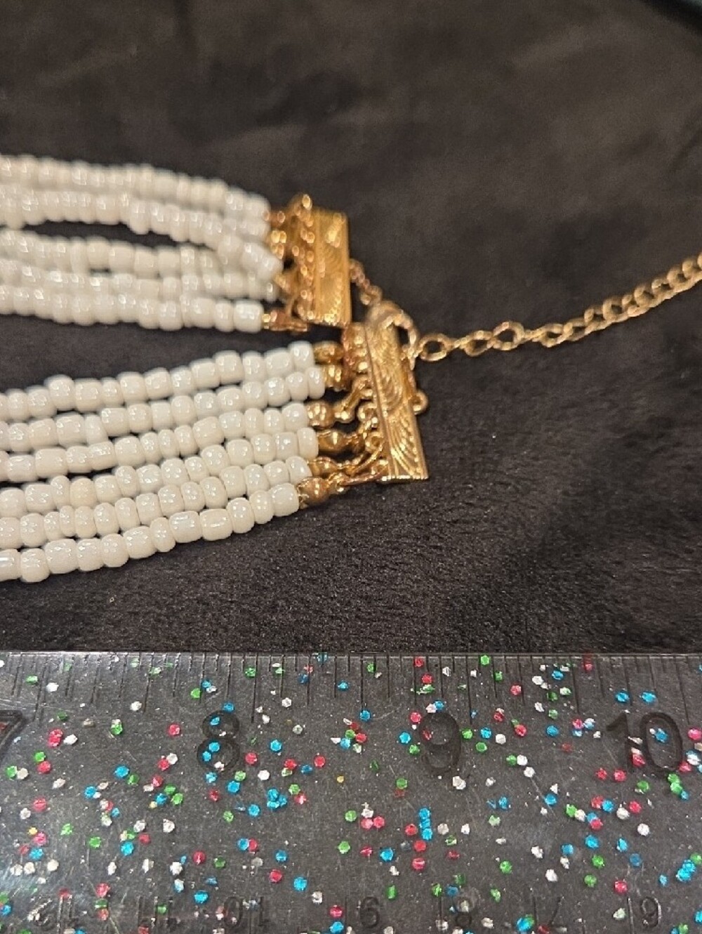 Handcrafted Multi-Strand Beaded Necklace in Rose Gold and White - Picture 3 of 6